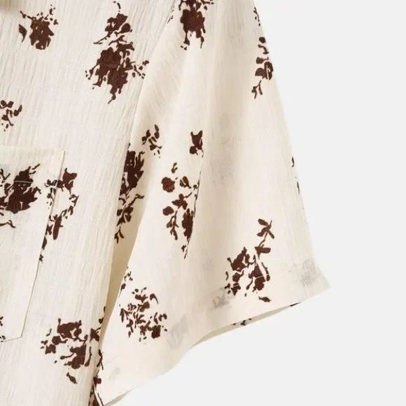 Tan Casual Men's Floral Print Shirt - Picture 6 of 7